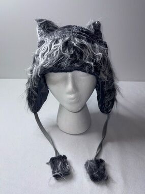 Faux Fur Animal Ear Winter Hat - Gray